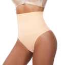Ecogoose Tummy Control Thong Shapewear for Women - Seamless High Waisted Body Shaper Panties - Anti-Roll Firm Compression Faja for Under Tight Dresses & Jeans, Large