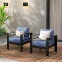 Wisteria Lane 2 Pieces Patio Furniture Aluminum Armchair, All-Weather Outdoor Single Sofa, Black Metal Chair with Blue Cushions