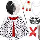 Minggo 10pcs Halloween Costume for Women 2025 Dalmatian Shawl Dress Up Cosplay Black White Coat with Wig Accessories for Adult