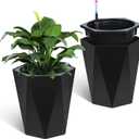 GarveeLife 16 Inch Tall Planters Set of 2, Outdoor Planters Self Watering Plant Pots with Water Level Monitor, Multiple Drainage Holes, Flower Pots for Patio, Porch, Living Room, or Home Office, Black