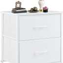 DUMOS Nightstand Small Dresser with 2 Fabric Drawers Side Tables Bedroom End Table Kids Bedside Storage Furniture for 20 inch Tall Night Stand for Closet, Entryway, College Dorm, White, 11.8"D x 18"W x 20"H