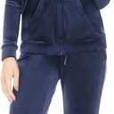 ANOTHER CHOICE Velour Tracksuit Women 2 Piece Zip-Up Velvet Sweatsuits Hooded Soft Jogging Set (Large, Navy)