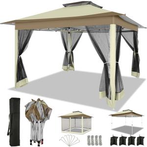 COBIZI 12x12 FT Pop up Gazebo on Clearance Canopy Tent, Carpas para Patio, Easy up Outdoor Canopy Tents with Portable Storage Bag for Backyard, Outdoor Waterproof Gazebos for Garden, Camping, Khaki