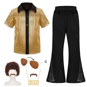 Bordazor Kids Disco Costume Sequins Shirts for Boys  Kids 60s 70s Disco Costume for Halloween Party Dress Up Size 120 2pcs