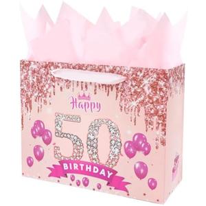 4 Pcs Vichona Gift Bag for Girls, Purple Birthday Party Decorations for Girls, Happy Birthday Gift Bag Card for Daughter Granddaughter Friends