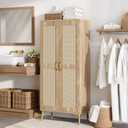 JASIWAY Tall Bathroom Storage Cabinet with Doors and Shelves, 57" Linen Floor Storage Cabinet for Laundry Entryway, Wood Freestanding Pantry with Metal Handle, Adjustable Shelves, Anti-Tipping Device