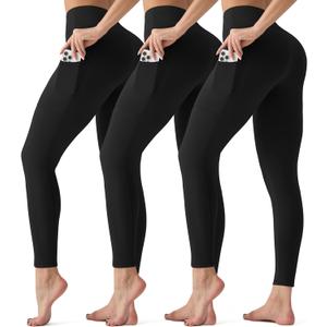 3 Pack Leggings with Pockets for Women,High Waisted Tummy Control Workout Yoga Pants Reg & Plus Size (XL)