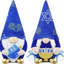 Gehydy Set of 2 Hanukkah Gnomes Chanukah Christmas Decoration Gnome Handmade Scandinavian Tomte Xmas Decor for Home Kitchen Tiered Tray - Navy Blue