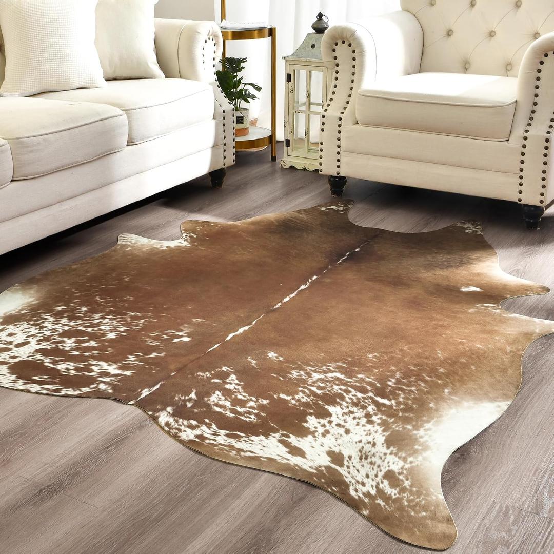 Easycozy Faux Cowhide Cow Print Rug: 8 x 10 Western Decor Faux Cowhide, Thickened Cow Print for Bedroom, Living Room, Home Office Decor