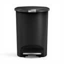 Simplehuman 50 Liter / 13 Gallon Semi-Round Kitchen Step Trash Can with Secure Slide Lock, Black Plastic
