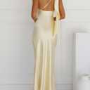 2026 Satin One Shoulder Maxi Dress for Women Summer Silk Formal Elegant Backless Ruffle Sleeveless Wedding Guest Dresses (Yellow, M)