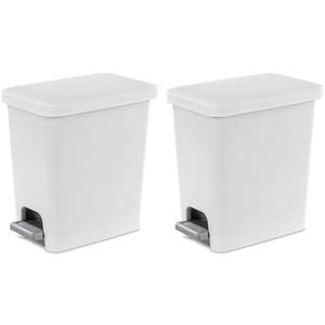 Sterilite 2.7 Gallon Rectangular StepOn Wastebasket, Small, White lid and base with Titanium pedal and Liner