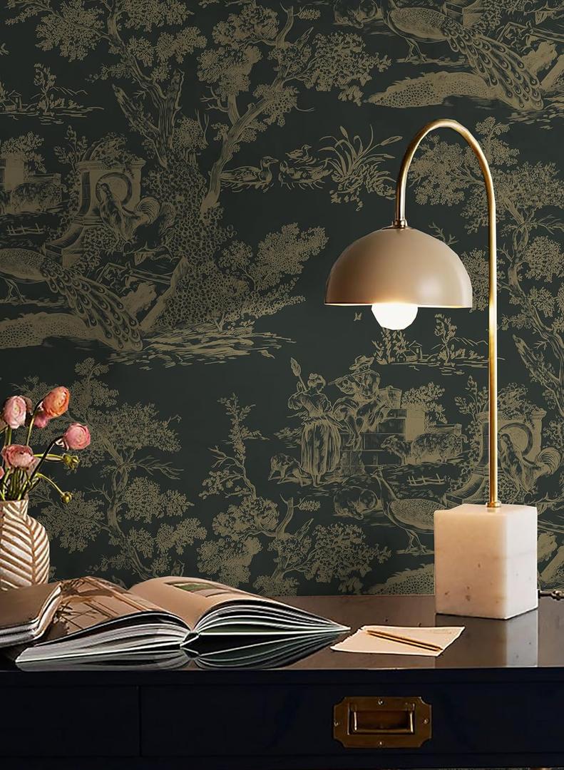 CiCiwind Peel and Stick Wallpaper Vintage Wallpaper Toile Contact Paper Black and Brown Wallpaper Removable Self-Adhesive Wallpaper for Bedroom Bathroom 16In78.7In CiCiwind Peel and Stick Wallpaper Vintage Wallpaper Toile Contact Paper Black and Brown Wallpaper Removable Self-Adhesive Wallpaper for Bedroom Bathroom 16In78.7In