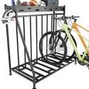 4 Bike Stand Steady Bike Rack Garage with Baskets Storage Indoor Bike Storage Rack Metal Floor Bicycle Station for Parking Suitable for Mountain, Hybrid, Adult and Kids Bikes