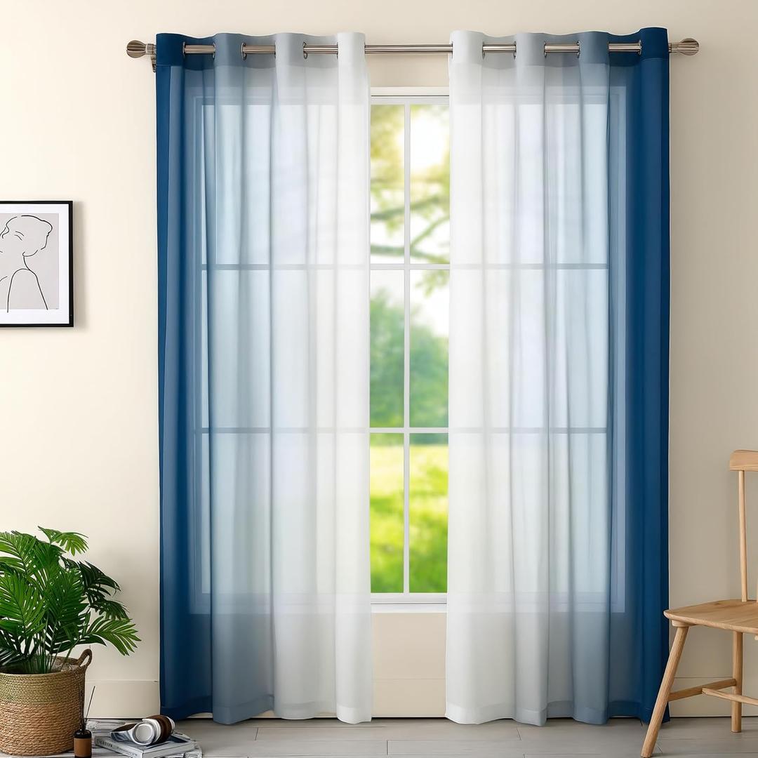 Set of 2 Chiffon Ombre Sheer Curtains, Gradient Window Curtain Panels Drapes, Grommet Top Semi Sheer, Voile Window Treatment for Girls Bedroom, Living Room, Patio Door, 52 x 63 in, Navy Blue Set of 2 Chiffon Ombre Sheer Curtains, Gradient Window Curtain Panels Drapes, Grommet Top Semi Sheer, Voile Window Treatment for Girls Bedroom, Living Room, Patio Door, 52 x 63 in, Navy Blue