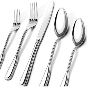 Silverware Set for 8, Stainless Steel Cutlery Set with Wide Handles, Mirror Polished Utensils Spoons and Forks Set, Dishwasher Safe (Silver, 40 Pieces for 8)