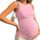 Ficerd Women's Maternity Tank Top, Side Ruched Sleeveless Pregnancy Shirts Summer Comfy Round Neck Maternity Vest Tee (Light Pink) Small