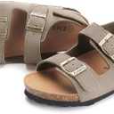 ZUSERIS Kids Toddler Sandals Boys Girls Cork Footbed Sandal Comfort Double Buckle Slip On Slippers with Adjustable Back Strap 24