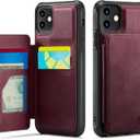 Vinich for iPhone 12/12 Pro Wallet Case with Card Holder, RFID Blocking Credit Slots Kickstand Shockproof Phone Cover Fit for iPhone 12/12 Pro 6.1" Burgundy