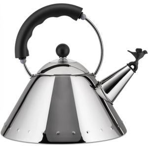 Alessi 9093 B - Design Kettle with Handle and Bird-Shaped Whistle, Stainless Steel and PA, Black (2.1 Quarts)