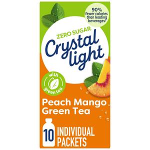 6 x Crystal Light Drink Mix, 10 Packets, for Convenient On-the-Go Flavorful Hydration, Naturally flavored with other natural flavor Peach Mango Green Tea, Zero Sugar, 0.8 oz (EXP 07/22/26)