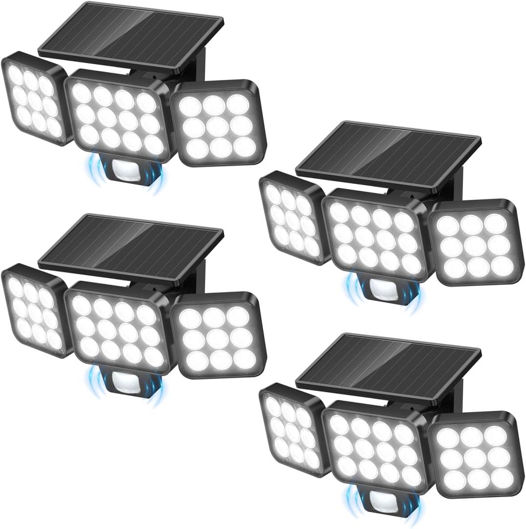 Solar Flood Light Outdoor 4 Pack, 3500LM Super Bright Motion Sensor Outdoor Lights, Solar Lights Outdoors Waterproof, Upgrade Glass Panel, 270 Wide Angle LED Security Spot Light for Outside Yard