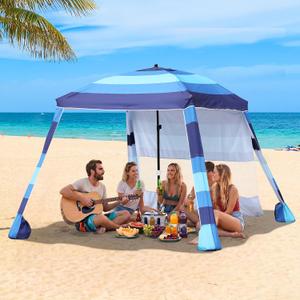 Beach Cabana,Spacious 7.2 x 7.2 FT Beach Cabana Provides Ample Shade for 5-6 People, Perfect for Family Outings; Features 3 Side Curtains for Enhanced Privacy and Wind Protection