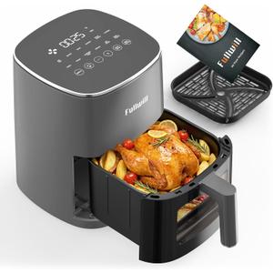 Fullwill 6QT Air Fryer with Viewing Window,12-in-1 Multi-Function Air Fry,Roast,Bake, Dehydrate, Fries,Nonstick and Dishwasher-Safe Basket,Family&friends Party,Max 400℉ Crisping 1700W,Gray