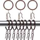 Hotop 30 Pieces Metal Drapery Curtain Rings and 30 Pieces Hanging Metal Curtain Drapery Pin Hooks for Window Door Shower(42mm,Brown)