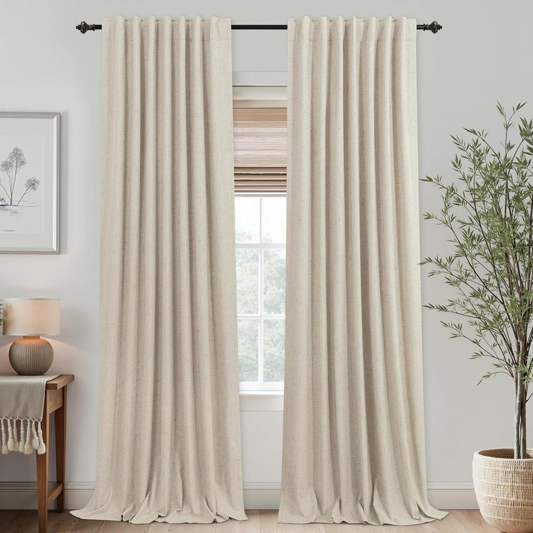 KOUFALL Extra Long 120 Inch Linen Blackout Curtains 10 FT Foot 10FT Length Tan Beige Pleated Curtains for Living Room Bedroom