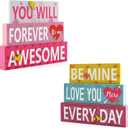 2 x 2-Piece Valentine's Day Wooden Sign SetYou Will Forever Be My Awesome & Be Mine Love You More Every Day Wood Tabletop Decor for Mantel, Desk, Shelf or Tiered Tray, Romantic Gift for Her
