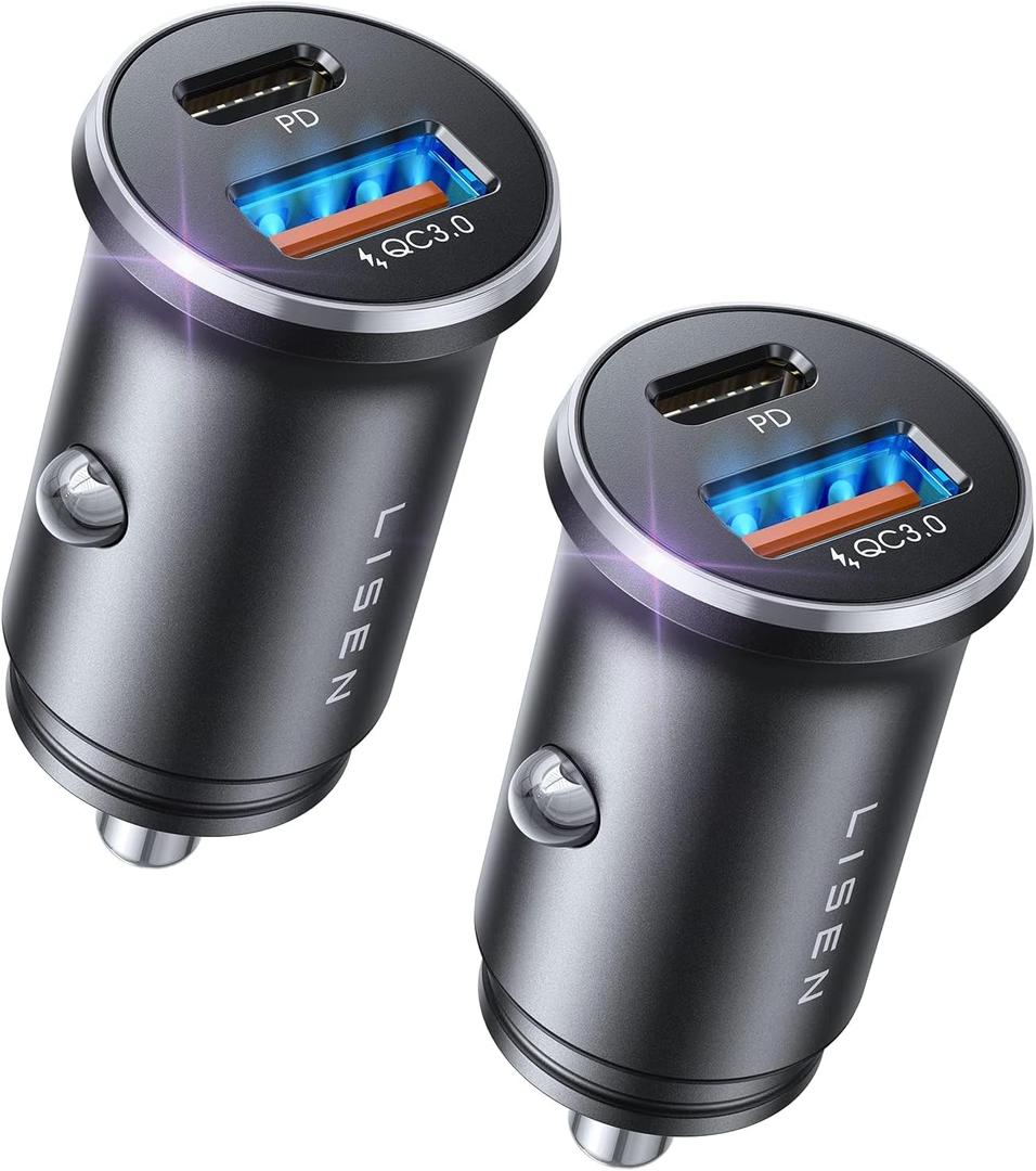 Lisen Car Charger USB C, 69W Cigarette Lighter USB Charger Adapter, Car Accessories Gifts for Men, Mini USBC Cars Fast Charging Adapter USBC Type C 12V Plug Outlet, for iPhone 17 Pro Max 16 15 14 13