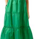 Women's V Neck Tiered Midi Dress Casual Short Sleeve Ruffle Flowy Summer Beach Vacation Long Dress (Green)