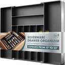 Extra Large Silverware Organizer, 9 Slot Expandable Kitchen Drawer Organizer, Utensil Holder, Heavy Duty Stainless Steel Frame Silverware Drawer Organizer, 8 Non-Slip Feet Included, BPA Free, Black