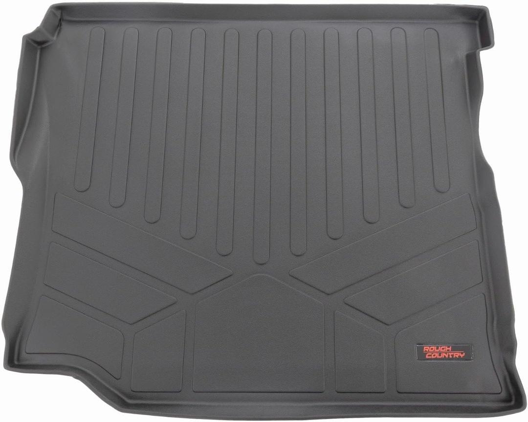 Rough Country Rear Cargo Mat for Jeep Wrangler JL Unlimited w/Subwoofer (2018-2024) - Non-Slip Waterproof Flexible Floor Mat, Front & Rear Set