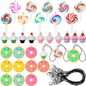 Hicarer 60 Pieces Candyland Christmas Tree Decorations Xmas Candy Lollipop Cupcake Pendants Donut Hanging Ornaments Polymer Clay Candy Themed Decor with Lobster Clasps DIY Pendants Accessories