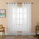  Pair of Recirculating Voile Curtains Silver Stars White Curtain for Indoor with Eyelets 2 Panels 42× 72 Inch