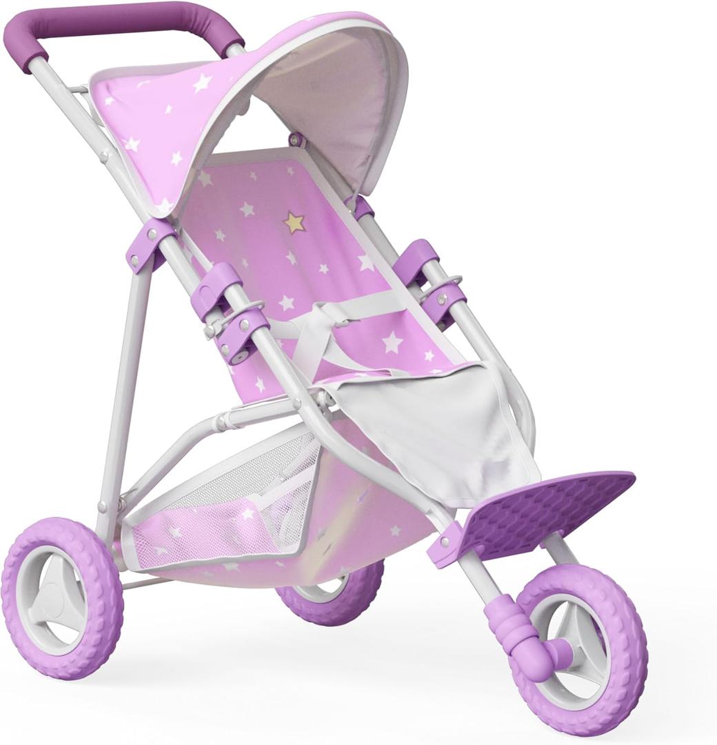 Olivia's Little World Baby Doll Jogging-Style Stroller with Canopy, Seatbelt and Storage Space, Purple and White, One Size