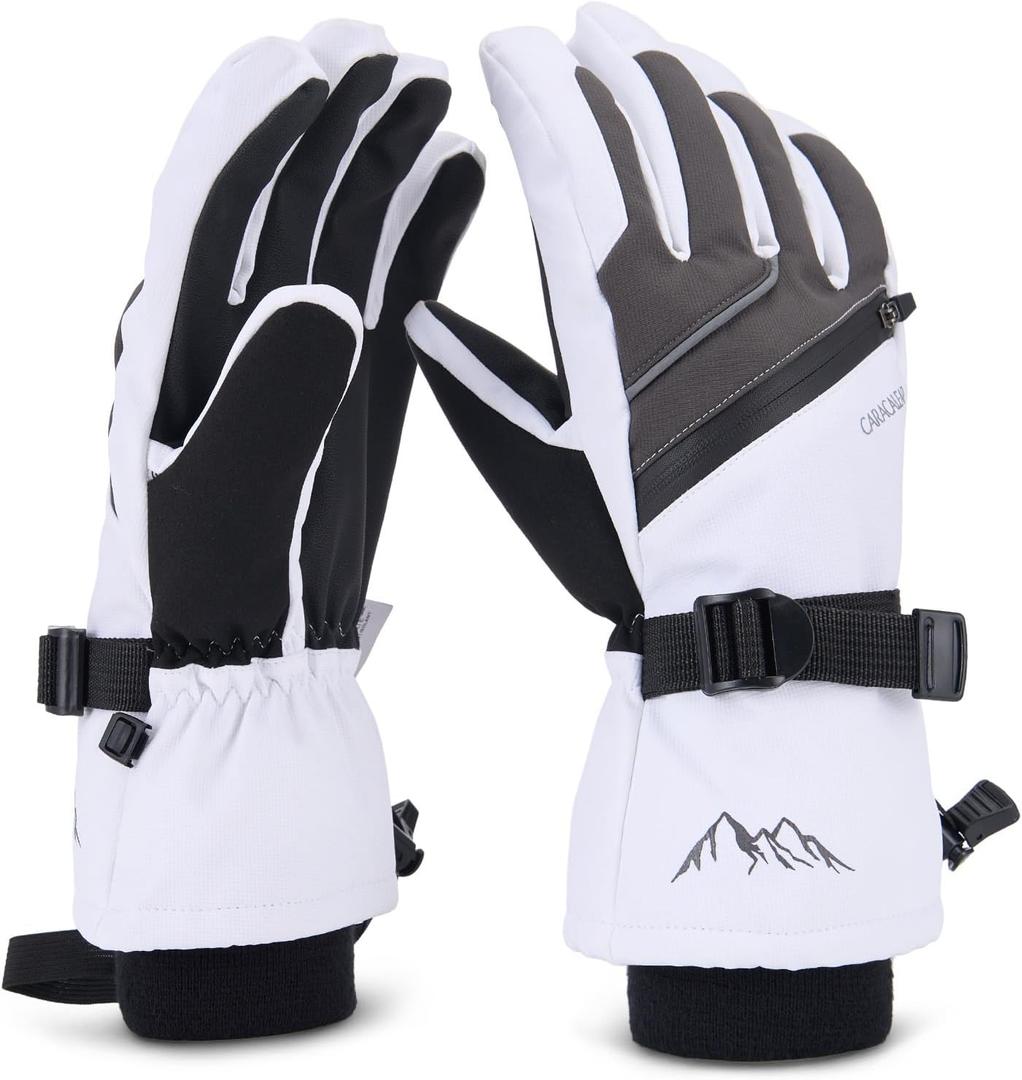 Ski Gloves for Men Women - Winter Snow Windproof Waterproof Skiing Snowboarding for Cold Weather Warm (X-Large, White)