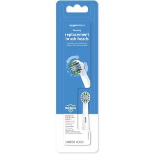 Amazon Basics Braun Electric Toothbrush Replacement Brush Heads, Floss-Like Bristles for Plaque Removal, Fits Oral-B, 3 Count, White