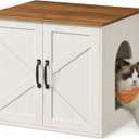 Feandrea Cat Litter Box Enclosure, Hidden Litter Box Furniture, Indoor Pet House End Table, 23.6 x 19.7 x 19.7 Inches, Rustic White and Honey Brown UPCL042W201