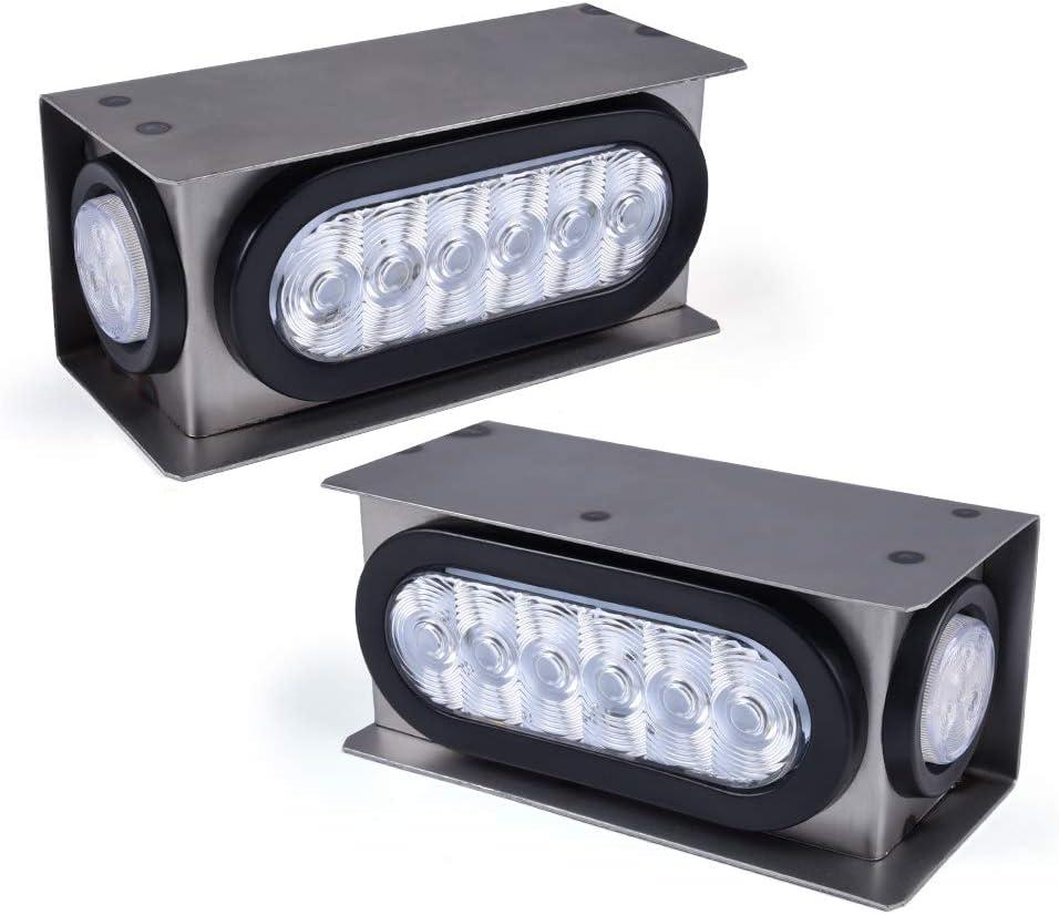 1 Pair Steel Trailer Housing Box w/ 6" OVAL Clear Lens Tail LED Light And 2" Round Clear Marker LED Light Rear Lamp Assembly Pilotos Traseros Conjunto