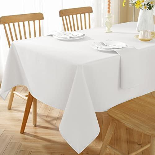 SASTYBALE Faux Linen Rectangle Tablecloth, Waterproof Wrinkle Free Textured Table Cloth, Fabric Table Cover for Dining, Party, Wedding, Indoor Outdoor (60 x 120 Inch Rectangular, White)