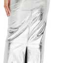 Women's Sexy Summer Sparkly High Waist Slit Hem Bodycon Club Mermaid Maxi Skirt (Silver, S)