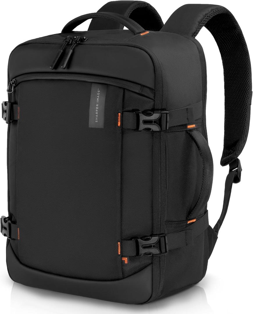 Sharper Image Travel Backpack for Men & Women 23L TSA Flight Approved Weekender Bag for Carry On Luggage, Fits 17 Laptop, Water Resistant Casual Daypack for Traveling, Black (Venture Collection)