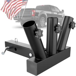 Trailer Hitch Flag Pole Holder, Heavy Duty Triple Flagpole Mount Fit for Standard 2" Hitch Receiver, Universal Flag Pole Compatible with Truck, Jeep, RV, SUV, Pickup, Camper, Trailer (Black)