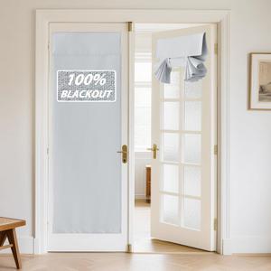 RYB HOME 100% Blackout Linen Door Window Curtains for French Door, Tricia Room Darkening Adhesive Privacy Assured Thermal Insulated Blinds for Kitchen Glass Window, W 26 x L 69, 1 Panel, Greyish White