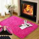 2x3 Rug for Bedroom, Fluffy Area Rugs for Living Room, Small Soft Shag Fuzzy Shaggy Carpets for Kids Boys and Girls Dorm with 4 Non-Slip Rug Tapes for Room Home Decor (2ft x 3ft, Hot Pink)