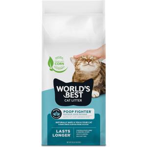 WORLD'S BEST CAT LITTER Poop Fighter Maximum Odor Defense, 32-Pounds - Natural Ingredients, Quick Clumping, Flushable, 99% Dust Free & Made in USA - Long-Lasting Odor Control & Easy Scooping