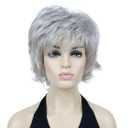 Lydell Short Layered Shaggy Wavy Full Synthetic Wigs (51 Silver Gray)